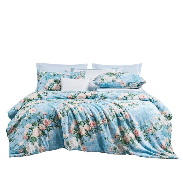 富安娜 100%全棉国风印花三四件套四季可用纯棉被套床单枕套裁剪