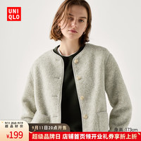 优衣库【超品好价】女装仿羊羔绒摇粒绒圆领开衫/外套472938 30 浅米色 M /160/84A