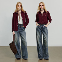 初语衬衫女2025秋季复古灯芯绒法式长袖衬衣叠穿打底时尚上衣 酒红色 XL