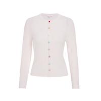 歌力思（ELLASSAY）2025秋季绵羊毛手工织幻彩扣圆领开衫羊毛衫女EWE363M06400珠光白XS