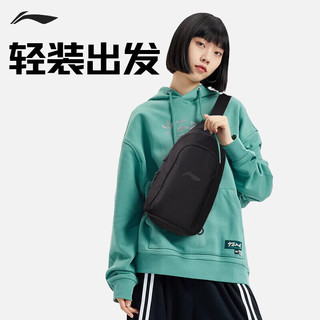 李宁 LI-NING胸包斜挎包休闲男包大容量骑行包单肩包户外骑行运动百搭包黑