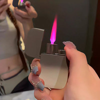 燃爵金属渐变高级感粉色火焰充气防风打火机ins可爱女火机送男友礼物 灰白渐变 单机 1支