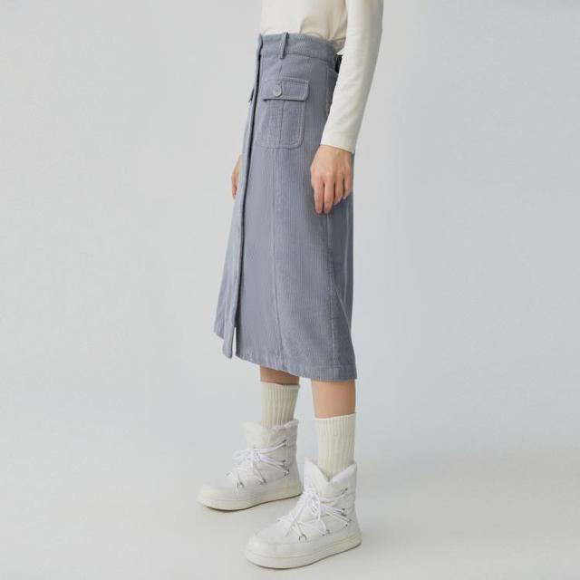 E·LAND 衣恋 E.LAND 衣恋半身裙女中长款灯芯绒遮肉舒适高腰A字裙子女秋