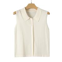 晚白叠穿内搭2025秋款翻领毛衣弹力无袖针织衫女 米杏色 S