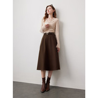 三彩冬款美拉德半身裙复古高腰A字裙中长伞裙法式优雅女   155/64A