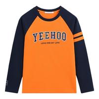 英氏(YEEHOO)儿童T恤男童上衣秋季时尚学院风插肩长袖衣服秋装新款中大童装 字母学院-