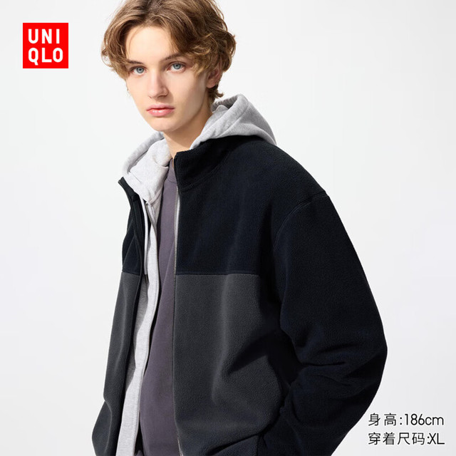 UNIQLO 男装/男女同款摇粒绒拉链茄克/长袖外套夹克479793 08 深灰色