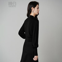 晚白2025秋款高弹立领条纹气质时尚简约百搭针织衫女 黑色 M