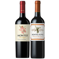 MONTES 蒙特斯 智利原瓶进口红酒 蒙特斯红葡萄酒750ml 小天使赤霞珠+欧法赤霞珠 共2瓶
