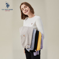 U.S. POLO ASSN. 美国马球协会 保罗针织衫女秋冬季长袖T恤保暖羊毛衫打底衫时尚百搭女装 白色003 M