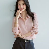 伊芙丽(eifini)蒋欣代言【十年销冠】不易皱简约职业必入衬衫女春秋通勤白色上衣 粉色 S 80-100斤
