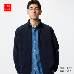 优衣库 男装/男女同款摇粒绒拉链茄克/长袖外套夹克479792 69 藏青色 XL /180/108B