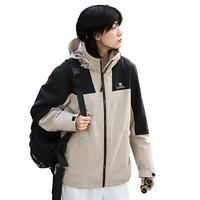 骆驼 冲锋衣男女士款透湿防寒保暖摇粒绒三合一登山服 A1W23a1117 米灰/黑男 S