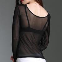 限尺码：水中花 秋季打底衫女纯色性感上衣简约打底衫透视薄款上衣长袖罩衣套头