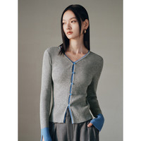 太平鸟秋冬毛针织衫集合链接打底无缝套衫女士开衫 拼接套衫灰色 M
