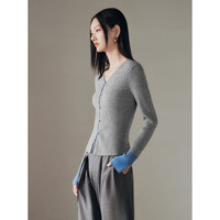 太平鸟秋冬毛针织衫集合链接打底无缝套衫女士开衫 拼接套衫灰色 L