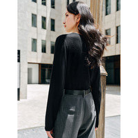 太平鸟秋冬毛针织衫集合链接打底无缝套衫女士开衫 假两件羊毛衫黑色 S