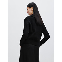 太平鸟秋冬毛针织衫集合链接打底无缝套衫女士开衫 黑色半门襟翻领线套衫 M