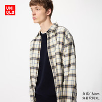 优衣库 男装/男女同款法兰绒格子衬衫/长袖衬衣休闲纯棉薄外套481225 481225/30浅米色