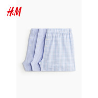 HM秋季男士内裤棉质松紧中腰条纹平角短裤3条装0662369 浅蓝色/格纹 170/100