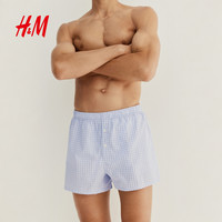 HM秋季男士内裤棉质松紧中腰条纹平角短裤3条装0662369 浅蓝色/格纹 175/110