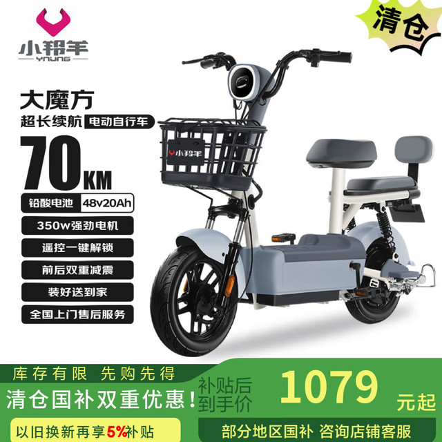 小羚羊 电动自行车大魔方天能/超威铅酸48V20AH续航70km免费送装上门源彩灰