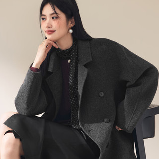 伊芙丽蒋欣代言【镇店】驼绒桑蚕丝高级双面毛呢外套羊毛大衣女冬季 暗灰 L 135-145斤
