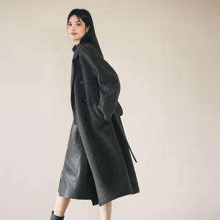 伊芙丽蒋欣代言【镇店】驼绒桑蚕丝高级双面毛呢外套羊毛大衣女冬季 暗灰 L 135-145斤
