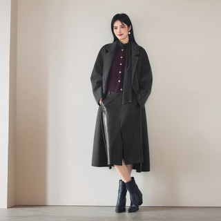 伊芙丽蒋欣代言【镇店】驼绒桑蚕丝高级双面毛呢外套羊毛大衣女冬季 暗灰 L 135-145斤