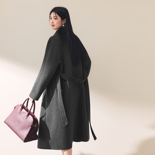 伊芙丽蒋欣代言【镇店】驼绒桑蚕丝高级双面毛呢外套羊毛大衣女冬季 暗灰 L 135-145斤