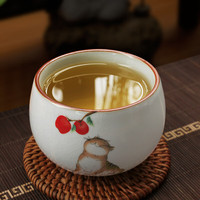 易信汝窑茶杯陶瓷杯子汝窑开片主人杯品茗杯喝茶杯单杯喝水杯茶具配件 馋猫主人杯-月白