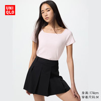 优衣库 女装纹理感方领T恤/短袖内搭显瘦479585 10 水粉色
