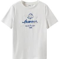 茵曼棉质女装圆领短袖t恤春夏季百搭休闲花边宽松衬衣上衣