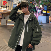皮尔卡丹（pierre cardin）春秋季冲锋衣外套港风潮流工装夹克男宽松连帽上衣外套 黑色 S 【体重90-115斤】