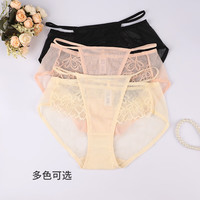 夏娃秘语内裤女性感蕾丝轻薄透气舒适双层弹力纯棉档包臀女士三角内裤 肤色 (E60) L