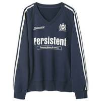 三彩2025秋款复古美式运动风字母徽标卫衣V领宽松套头衫休闲M 藏青色 M 160/84A