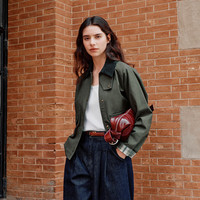 森马（Semir）复古巴恩风外套女短款宽松上衣秋纯棉灯芯绒翻领夹克101524108016 绿色调01309 XS