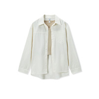 森马（Semir）长袖衬衫女简约圆领短背心肌理条纹宽松衬衣秋两件套101524105002 白咖色调00415 3XL