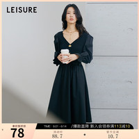 3COLOUR 三彩 leisure24春复古小黑裙针织拼接连衣裙 黑色 S