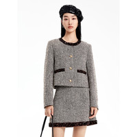 太平鸟 秋冬外套集合链接女装小香风机车服PU外套冬装夹克 亮片拼接外套 S