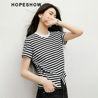 HOPESHOW/红袖 复古开叉抽褶 女士短袖T恤