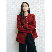 太平鸟秋冬外套集合链接女装小香风机车服PU外套冬装夹克 便服小香风红色 S