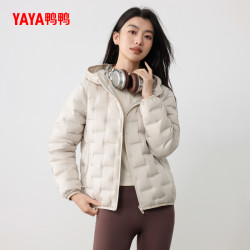 鸭鸭羽绒服 鸭鸭轻薄羽绒服女2025反季短款宽松百搭连帽90鸭绒保暖外套J M