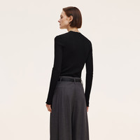 歌莉娅机洗羊毛上衣女2025秋季穿搭修身打底衫毛衣1E9L5J350 00B黑色 XS