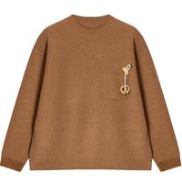 鄂尔多斯1980【甜品针织系列】羊毛羊绒钉珠女圆领针织衫25秋冬 焦糖 M 165/84A