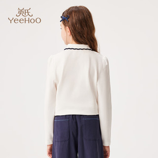 英氏（YEEHOO）儿童t恤女童polo衫秋季时尚淑女学院风长袖上衣秋装中大童装C 蝴蝶结波浪-白色 120
