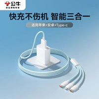公牛typec三合一数据线快充套装5v1a2a充电器充电头多功能usb插头适用苹果安卓蓝牙耳机台灯车载一拖三三头