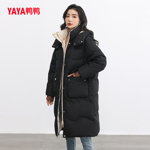 PLUS会员：YAYA 鸭鸭羽绒服 90绒中长款加厚连帽羽绒服 四色可选