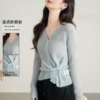 WESTLINK 法式气质针织衫夏季薄款微透V领外搭外套遮阳空调罩衫小设计收腰