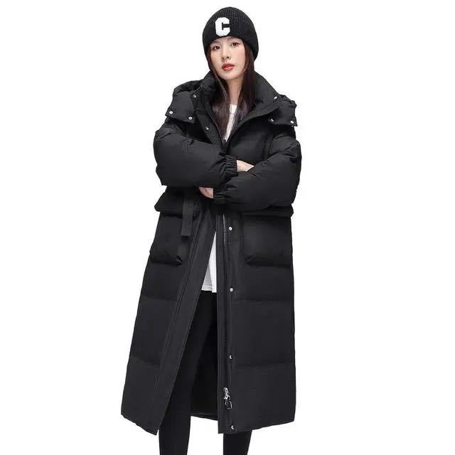 雪中飞 女士显瘦版型长款过膝羽绒服